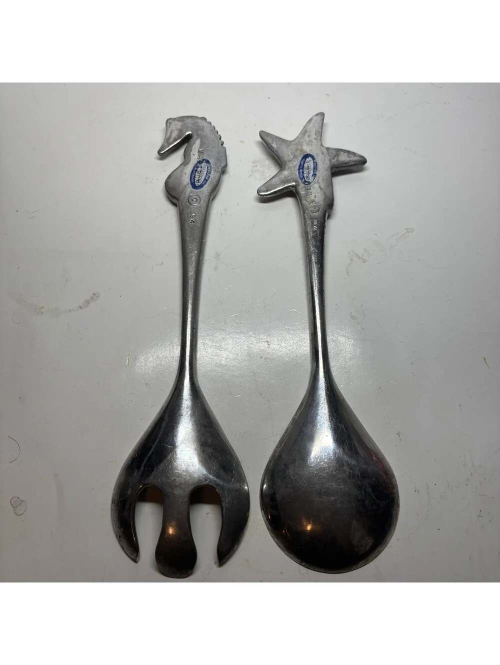 Mariposa Vintage 1994 Aluminum Salad Servers Set Seahorse Starfish Nautical 2pc